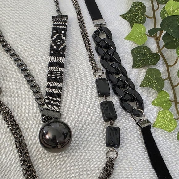 Oxidized Silver and Black Multi Media 2 Piece Necklace Set - Picture 7 of 10